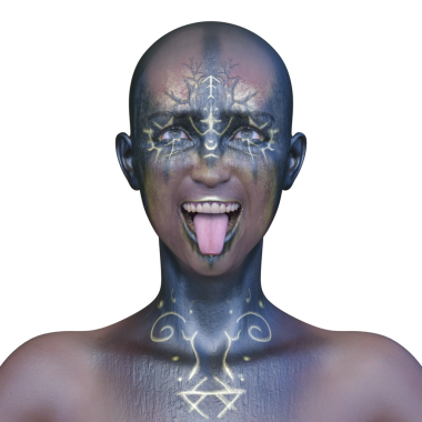 Bir kadının yüzünün 3 boyutlu görüntüsü.