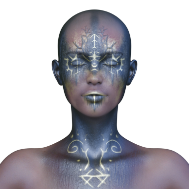 Bir kadının yüzünün 3 boyutlu görüntüsü.