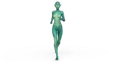 3D rendering of a running female alien