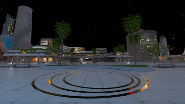 Gelecekteki şehir manzarasının 3B canlandırması