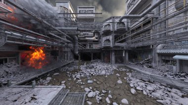 Issız şehir manzarasının 3B canlandırması