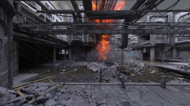 Issız şehir manzarasının 3B canlandırması