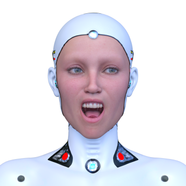 Dişi bir sayborgun yüzünün 3 boyutlu görüntüsü.