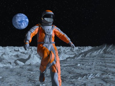 Bir erkek astronotun 3 boyutlu canlandırması