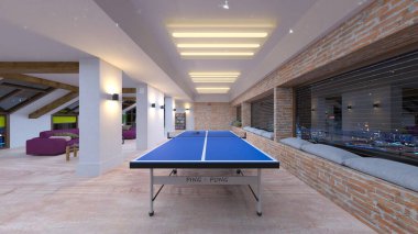 Oturma odasının gece görüşlü 3D görüntüsü