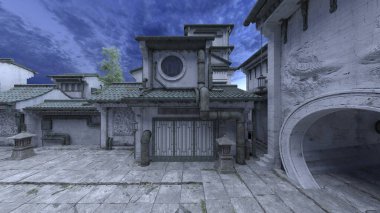 Çin tarzı binaların 3D görüntüsü