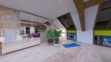 Oturma odasının gece görüşlü 3D görüntüsü