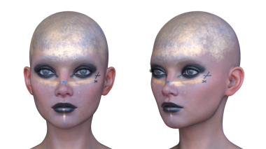 Bir kadının yüzünün 3 boyutlu görüntüsü.