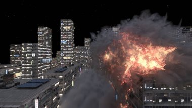 Gelecekteki şehir manzarasının 3D görüntüsü saldırı altında