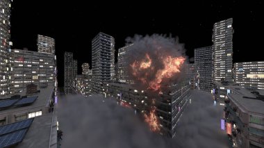 Gelecekteki şehir manzarasının 3D görüntüsü saldırı altında