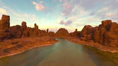 Kayalık çıkıntıların 3 boyutlu yansıması