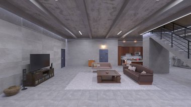 Bodrum salonunun 3 boyutlu görüntülemesi