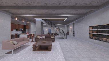 Bodrum salonunun 3 boyutlu görüntülemesi