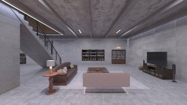 Bodrum salonunun 3 boyutlu görüntülemesi