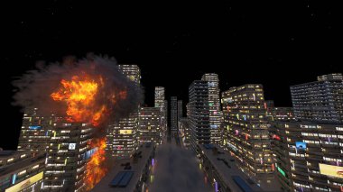 Gelecekteki şehir manzarasının 3D görüntüsü saldırı altında