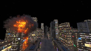 Gelecekteki şehir manzarasının 3D görüntüsü saldırı altında