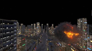 Gelecekteki şehir manzarasının 3D görüntüsü saldırı altında