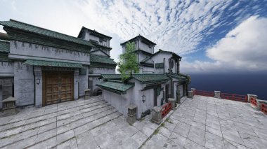 Çin tarzı binaların 3D görüntüsü