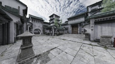 Çin tarzı binaların 3D görüntüsü