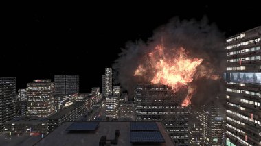 Gelecekteki şehir manzarasının 3D görüntüsü saldırı altında