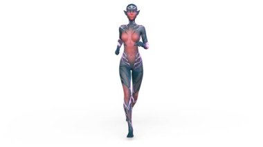 3D rendering of a running female alien