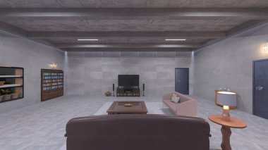 Bodrum salonunun 3 boyutlu görüntülemesi