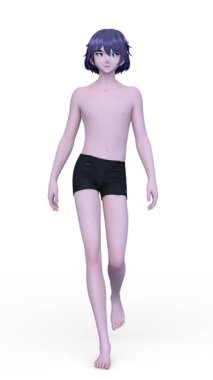 Yürüyen bir adamın 3 boyutlu yarı pantolonlu hali.