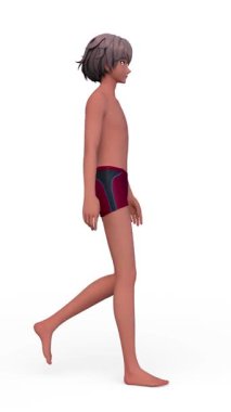 Yürüyen bir adamın 3 boyutlu yarı pantolonlu hali.