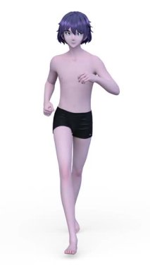 Yarısı pantolon içinde koşan bir adamın 3 boyutlu görüntüsü