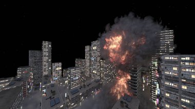 Gelecekteki şehir manzarasının 3D görüntüsü saldırı altında