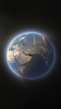 Dünya ve UFO 'nun 3D canlandırması.