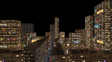 Gelecekteki şehir manzarasının 3B canlandırması