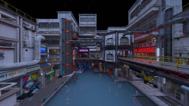 Issız şehir manzarasının 3B canlandırması