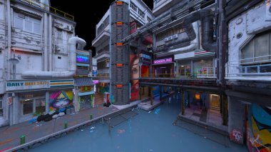 Issız şehir manzarasının 3B canlandırması