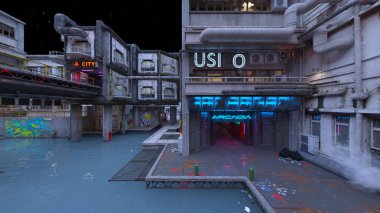 Issız şehir manzarasının 3B canlandırması
