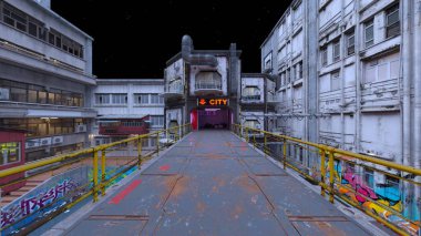 Issız şehir manzarasının 3B canlandırması