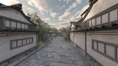 Çin tarzı binaların 3D görüntüsü