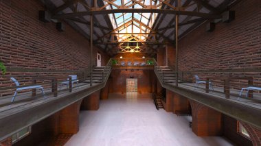 Tuğla duvarlı toplantı odasının 3 boyutlu görüntüsü