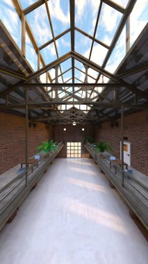 Tuğla duvarlı toplantı odasının 3 boyutlu görüntüsü