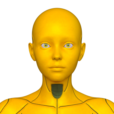 Dişi bir sayborgun yüzünün 3 boyutlu görüntüsü.