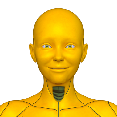 Dişi bir sayborgun yüzünün 3 boyutlu görüntüsü.