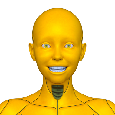 Dişi bir sayborgun yüzünün 3 boyutlu görüntüsü.