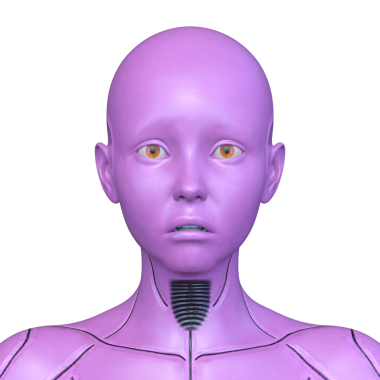 Dişi bir sayborgun yüzünün 3 boyutlu görüntüsü.