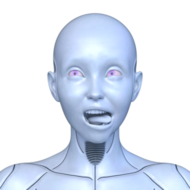 Dişi bir sayborgun yüzünün 3 boyutlu görüntüsü.