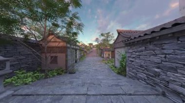 Çin tarzı binaların 3D görüntüsü