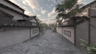 Çin tarzı binaların 3D görüntüsü