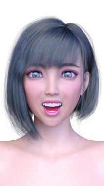 Bir kadının yüzünün 3 boyutlu görüntüsü.