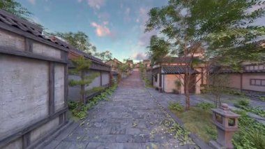 Çin tarzı binaların 3D görüntüsü