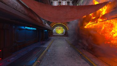 Gelecekteki şehir manzarasının 3D görüntüsü saldırı altında