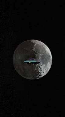 Ay ve UFO 'nun 3D canlandırması.